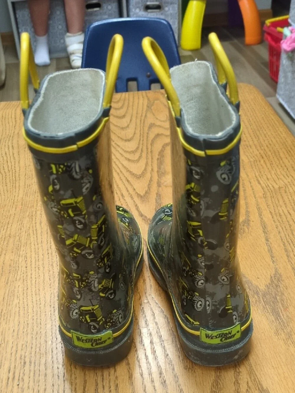 Western Chief Gray Rain Boots with Yellow Tractor Accents